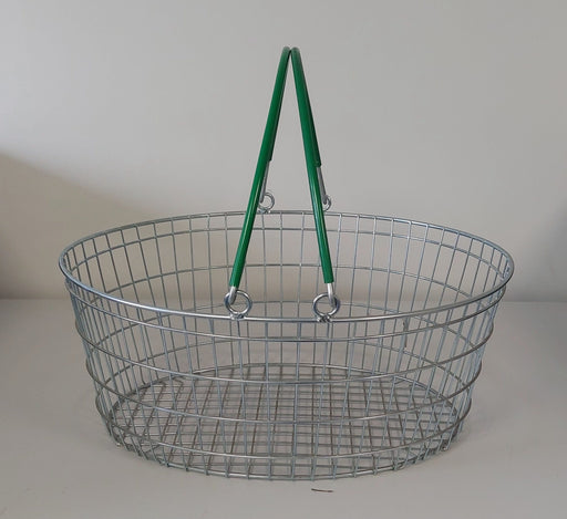 10 x Oval Wire Shopping Basket - Green Handle