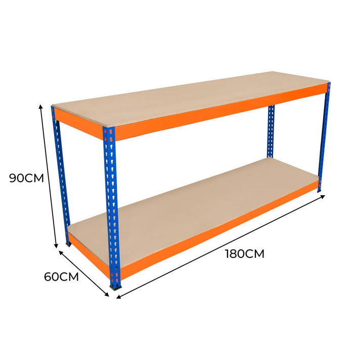Boltless Garage Workshop Workbench 900mm H, 1800 / 600 / 2 Tier Workbench, Filstorage