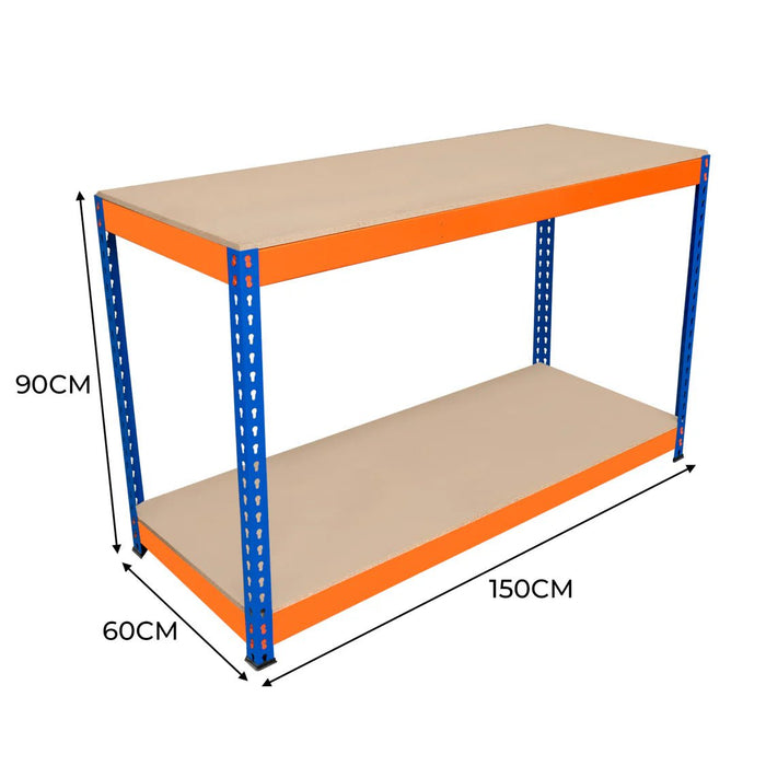Boltless Garage Workshop Workbench 900mm H, 1500 / 600 / 2 Tier Workbench, Filstorage