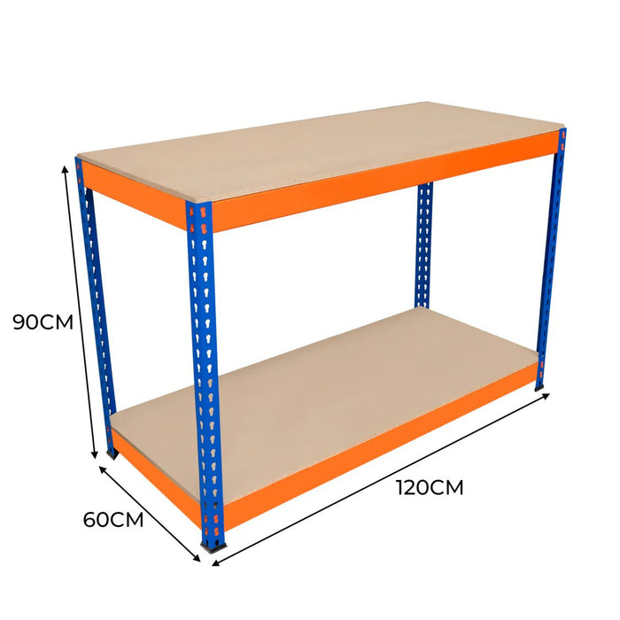 Boltless Garage Workshop Workbench 900mm H, 1200 / 600 / 2 Tier Workbench, Filstorage