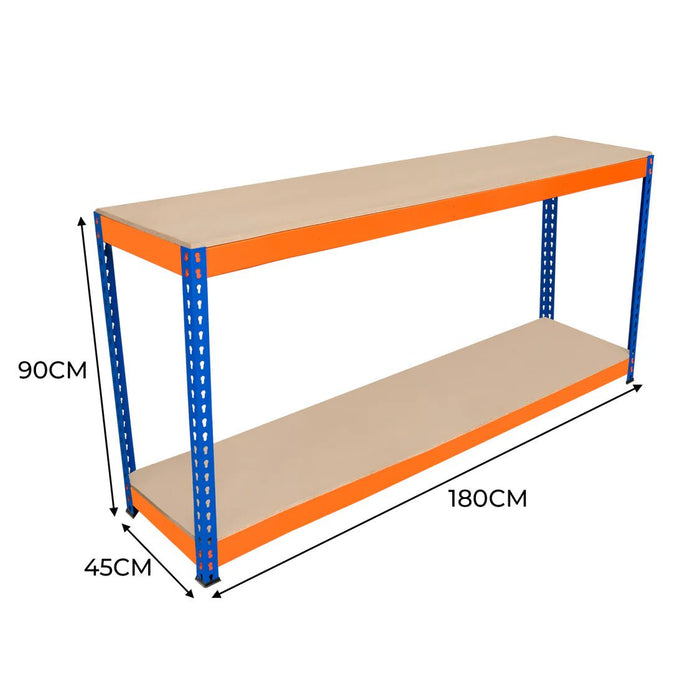 Boltless Garage Workshop Workbench 900mm H, 1800 / 450 / 2 Tier Workbench, Filstorage