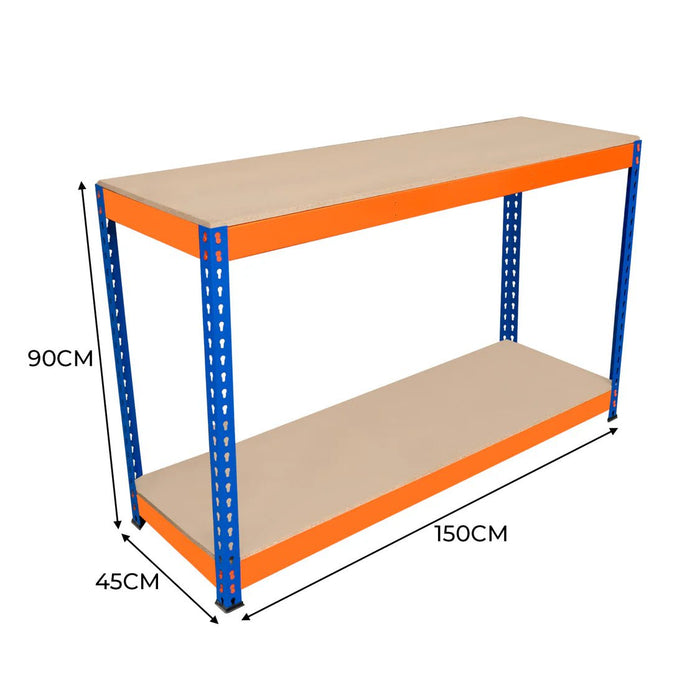Boltless Garage Workshop Workbench 900mm H, 1500 / 450 / 2 Tier Workbench, Filstorage