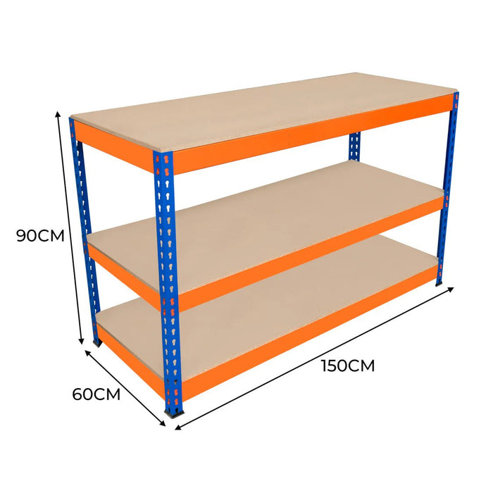 Boltless Garage Workshop Workbench 900mm H, 1500 / 600 / 3 Tier Workbench, Filstorage
