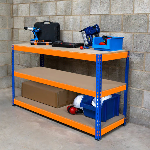 Boltless Garage Workshop Workbench 900mm H, 900 / 450 / 2 Tier Workbench, Filstorage
