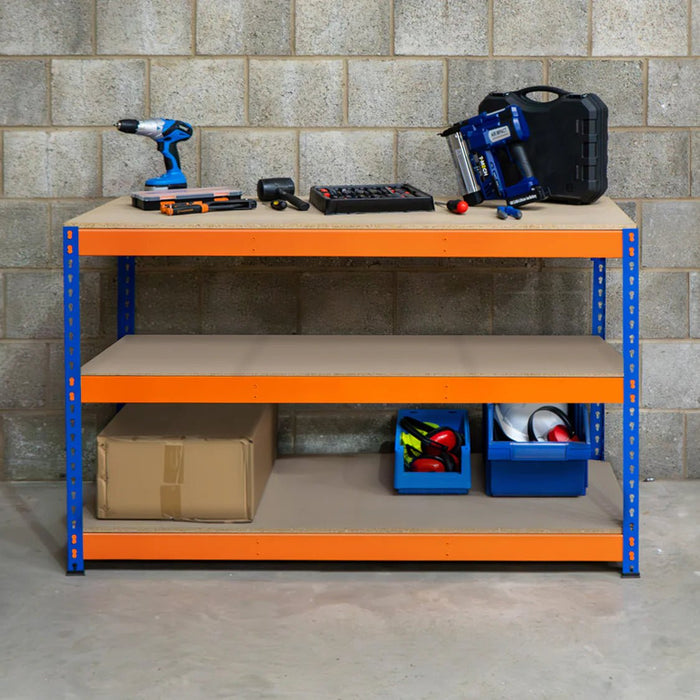 Boltless Garage Workshop Workbench 900mm H, 900 / 450 / 2 Tier Workbench, Filstorage