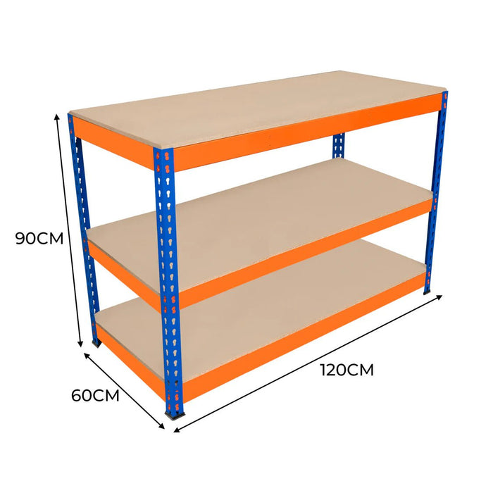 Boltless Garage Workshop Workbench 900mm H, 1200 / 600 / 3 Tier Workbench, Filstorage