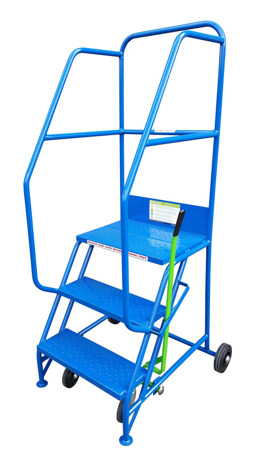 3 Tread Mobile Safety Steps, Blue RAL 5005, Filstorage