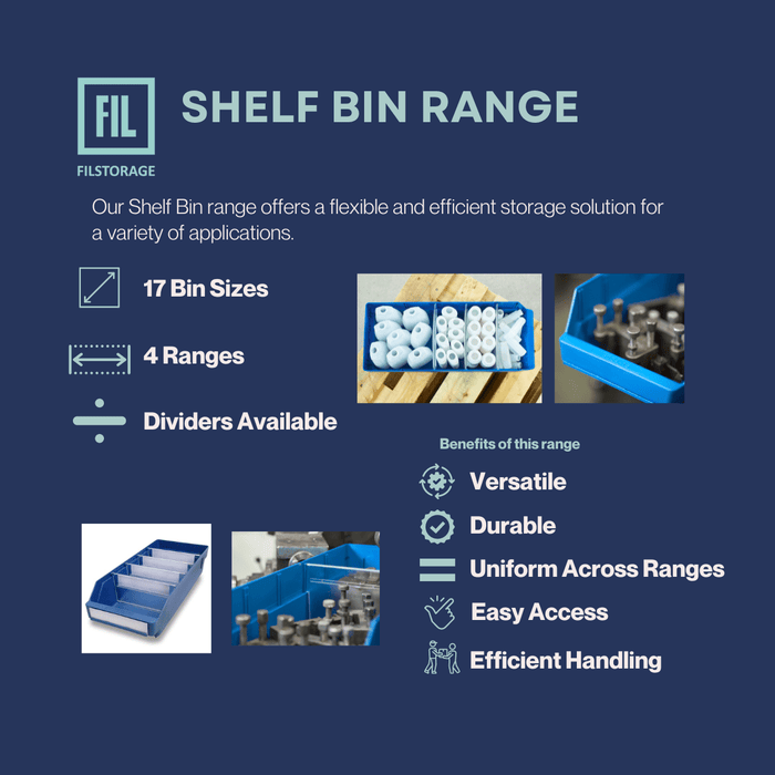 Stemo Open Front Plastic Parts Shelf Bins 300mm Long Range, 90mm / 1 Bin, Filstorage