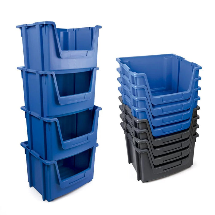 Grey Large Open Front Stacking Storage Pick Bin Containers 50L, Default Title, Filstorage