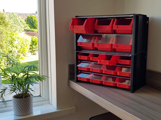 Dust Resistant Small Parts Storage Parts Bin Compartment Organiser Unit (4 bin options), 4 Drawers, Filstorage