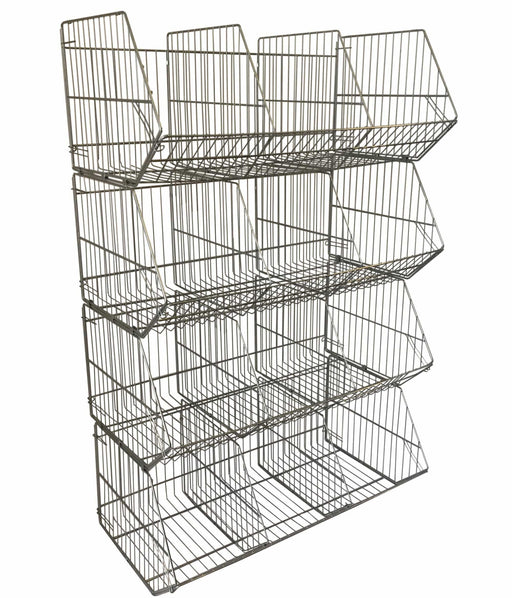 Set of 4 Large Wire Storage Stacking Display Baskets & 8 Dividers - Filstorage