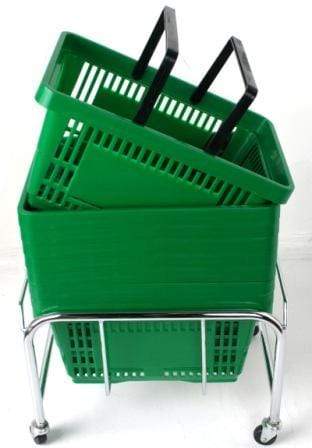 Bundle Offer! 30 Plastic Shopping Baskets & Plinth (7 Colours), Green, Filstorage