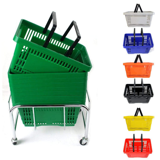 Bundle Offer! 30 Plastic Shopping Baskets & Plinth (7 Colours), Green, Filstorage