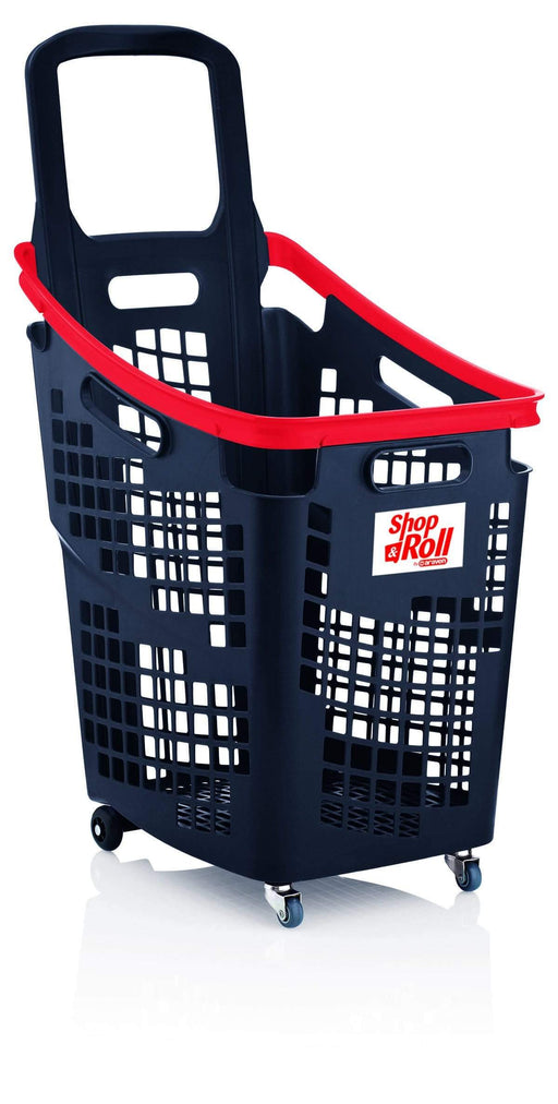 X-Large 4 Wheel Plastic Trolley Basket 65L (4 Colours), Grey/Red, Filstorage