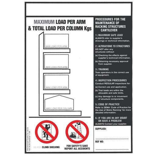 Cantilever Racking Load Notice (BLS2), BLS2, Filstorage