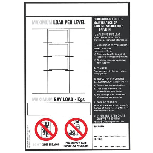 Drive Thru' Pallet Racking Load Notice (BLS3) - Filstorage