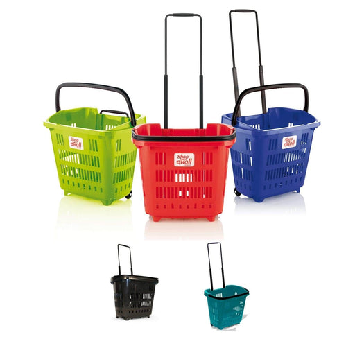 Set of 5 Bundle: Plastic Shopping Trolley Basket 34L (6 Colours) - Filstorage