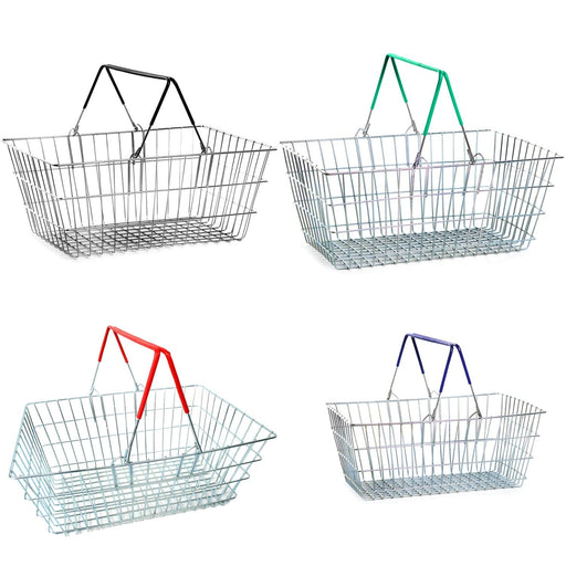 Wire Shopping Baskets with 2 Handles 21L (4 Handle Colours), Black / 1, Filstorage