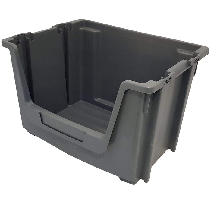 Grey Large Open Front Stacking Storage Pick Bin Containers 50L, Default Title, Filstorage