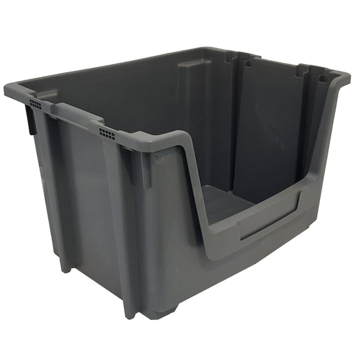 Grey Large Open Front Stacking Storage Pick Bin Containers 50L, Default Title, Filstorage