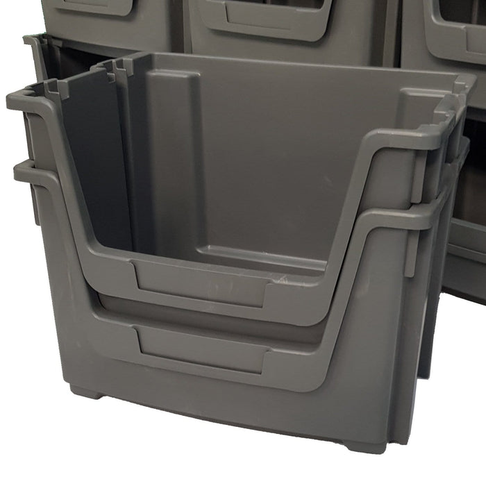Grey Large Open Front Stacking Storage Pick Bin Containers 50L, Default Title, Filstorage