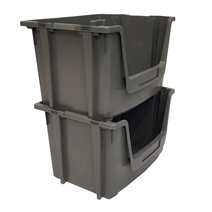 Grey Large Open Front Stacking Storage Pick Bin Containers 50L, Default Title, Filstorage