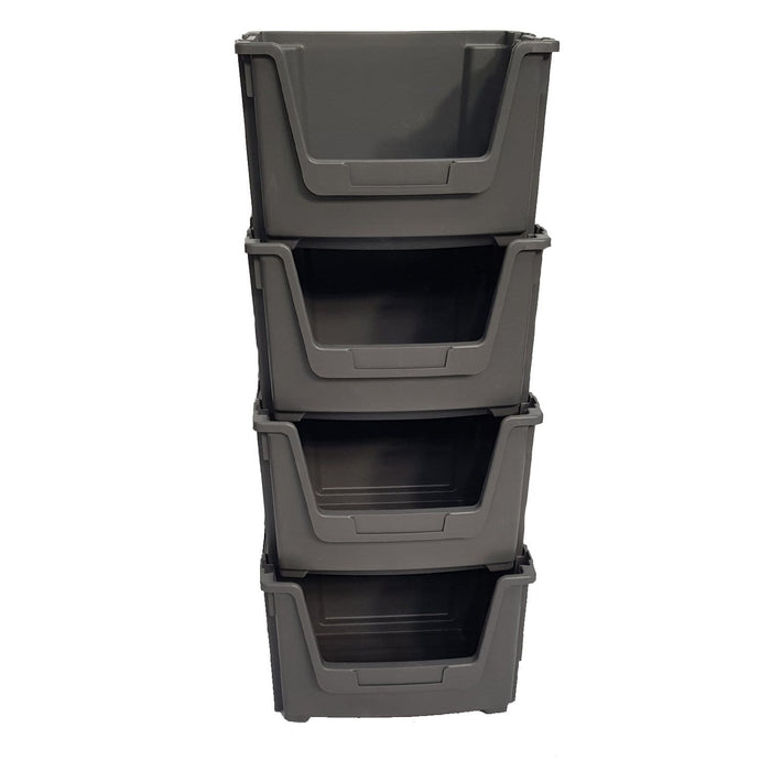 Grey Large Open Front Stacking Storage Pick Bin Containers 50L, Default Title, Filstorage