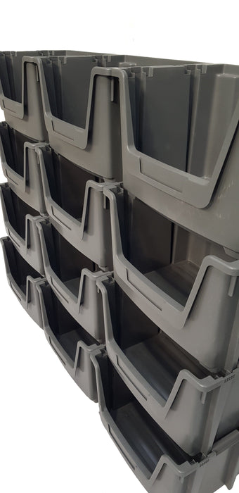Grey Large Open Front Stacking Storage Pick Bin Containers 50L, Default Title, Filstorage