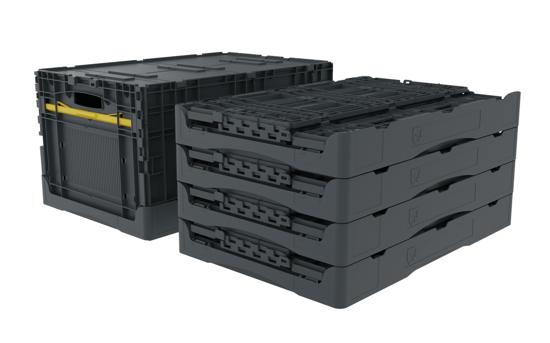 Collapsible Loadhog Heavy Duty Plastic Storage Container with lid, 400mm high, Filstorage