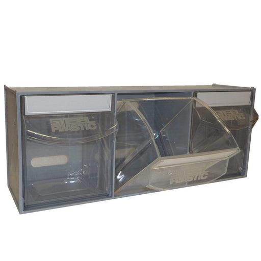 Van Storage Tilt Bin 3 Grey & Locking Bar - Filstorage