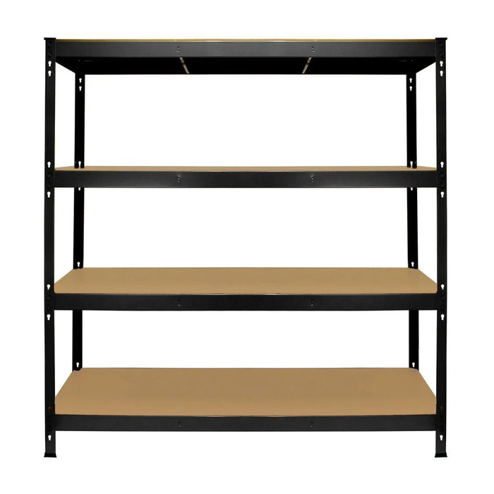 black heavy-duty shelving front view