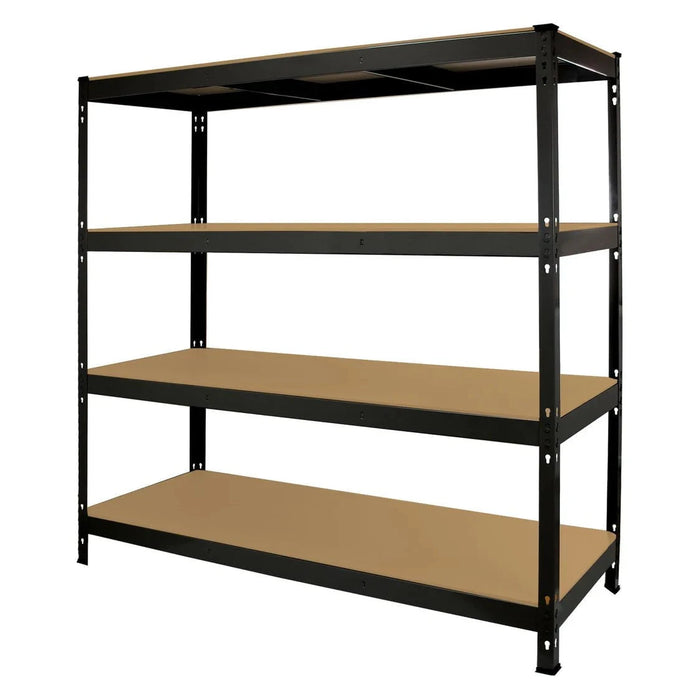 black heavy-duty shelving