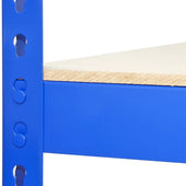 Blue Metal Shelving Unit close up shelf level