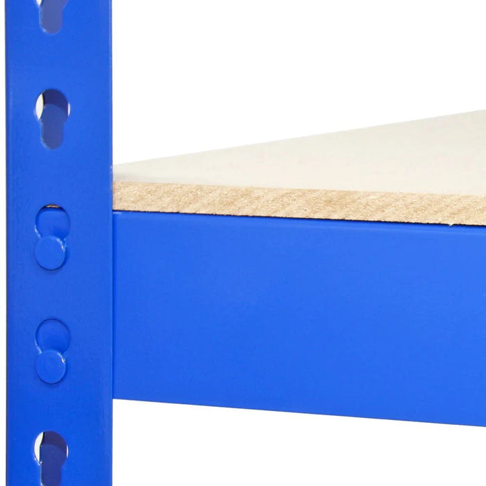 Blue Metal Shelving Unit close up shelf level