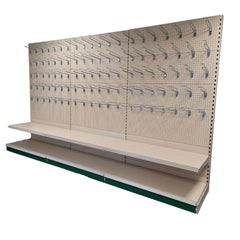 Retail Shop Shelving Run of 3 x Gondola Bays 2.2m High with Perforated Panels