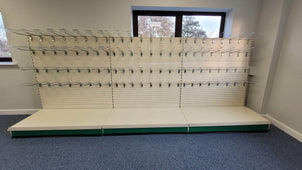 Retail Shop Shelving Run of 3 x Gondola Bays 1.4m High with Perforated Panels