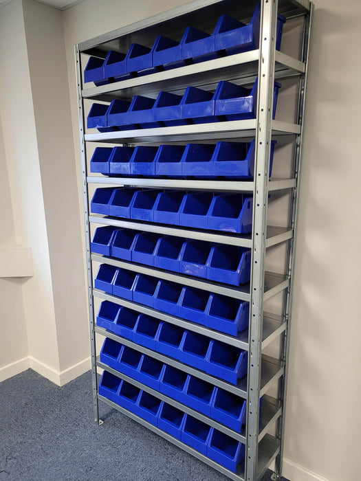 Steel Shelving with Blue Kaddy Storage Bins