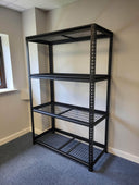 Black Mesh shelving unit in situ