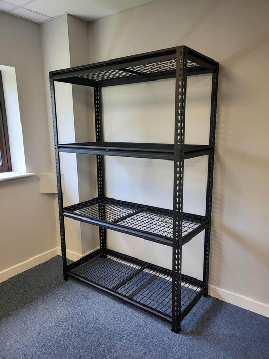 Black Mesh shelving unit in situ