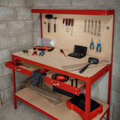 Complete Garage & Workshop Workbench with Pegboard & Light