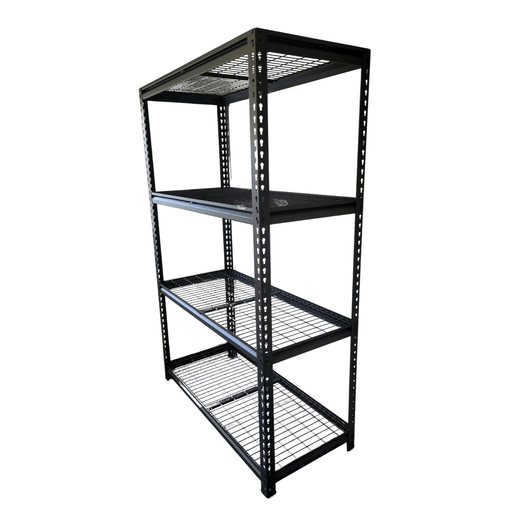 Black Mesh shelving unit side view