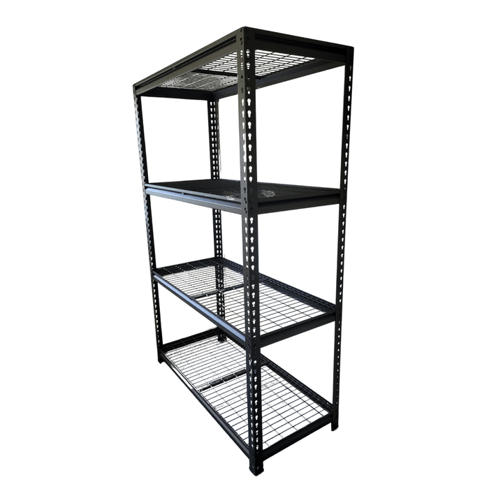 Black Mesh shelving unit side view