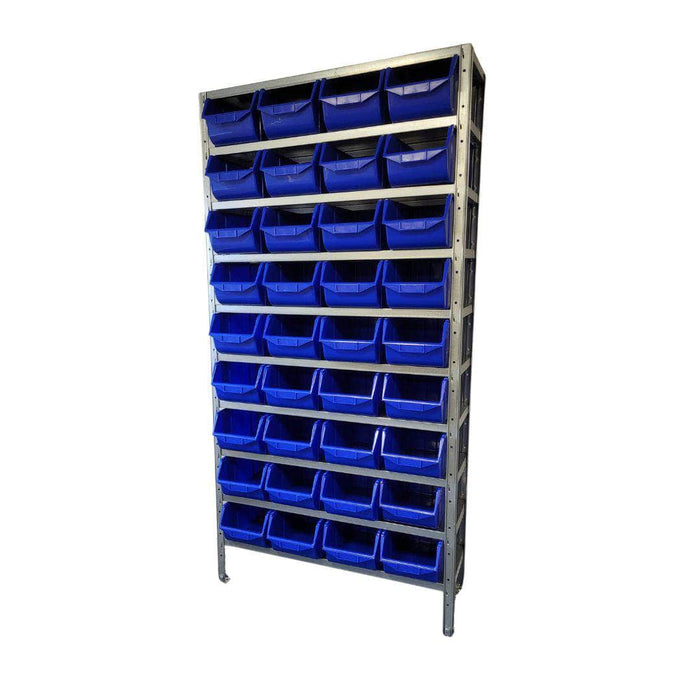 Steel Shelving Unit with 36 Large Storage Bins Blue