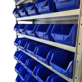 Steel Shelving Unit with 45 Bins Blue close up