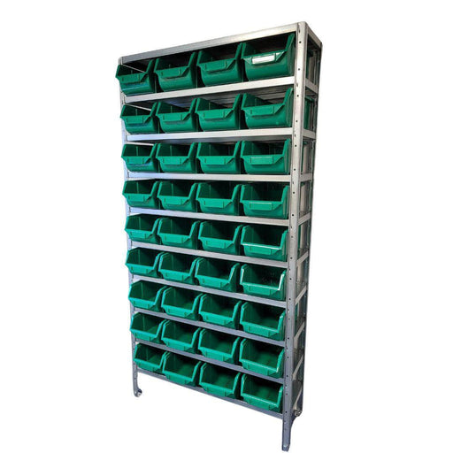 Steel Shelving Unit with 36 Large Storage Bins Green