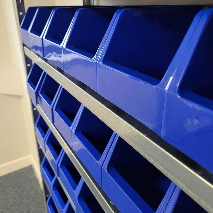 Steel Shelving with Blue Kaddy Storage Bins