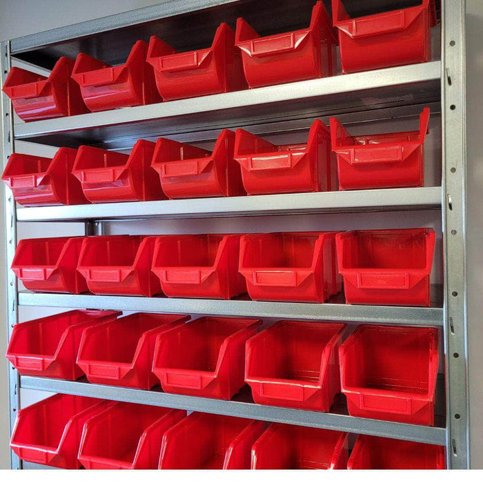 Steel Shelving Unit with 45 Bins Red