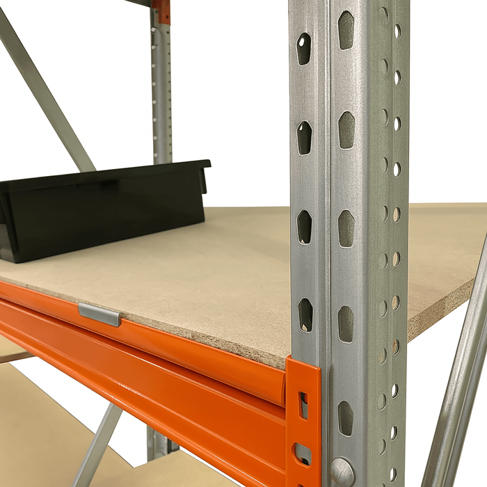 longspan workstation workbench and shelving complete unit close up