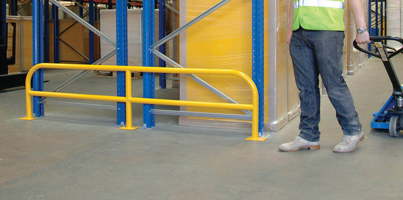 modular warehouse barrier protecting racking