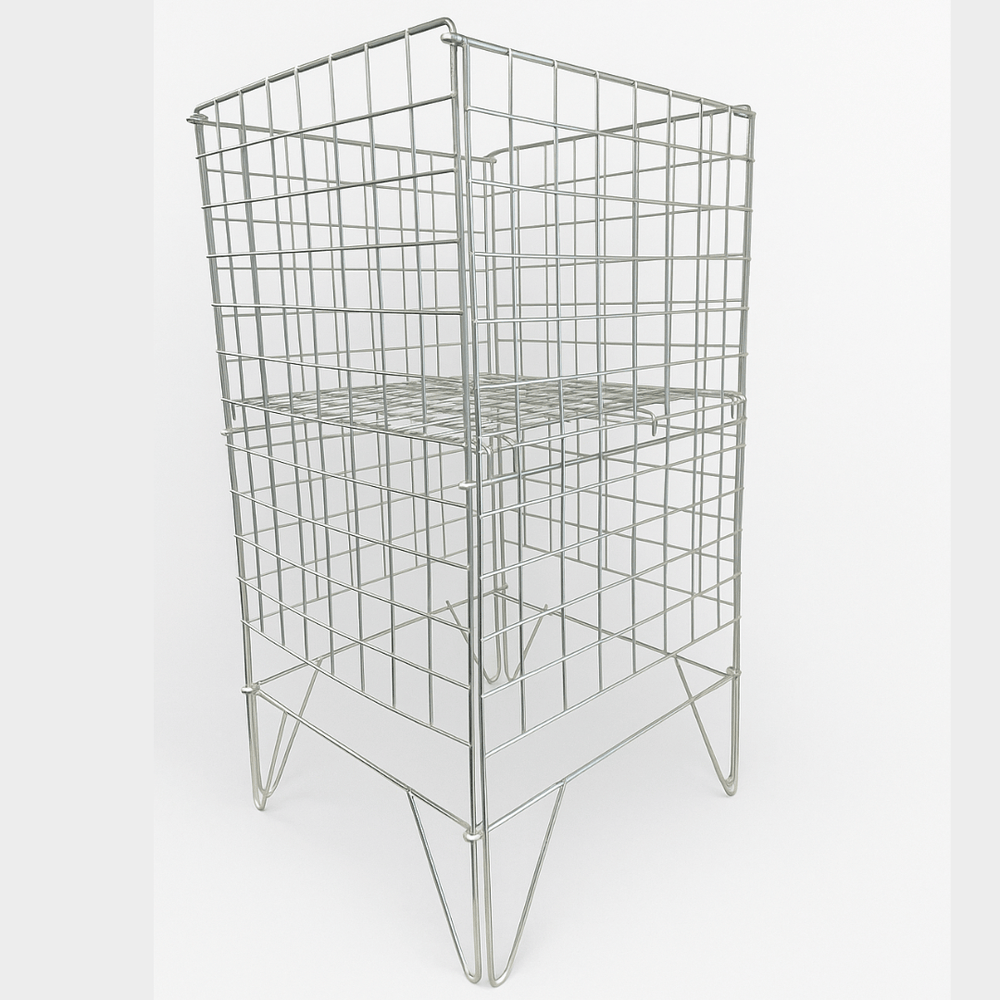 Silver Dump Bin with adjustable bottom side view